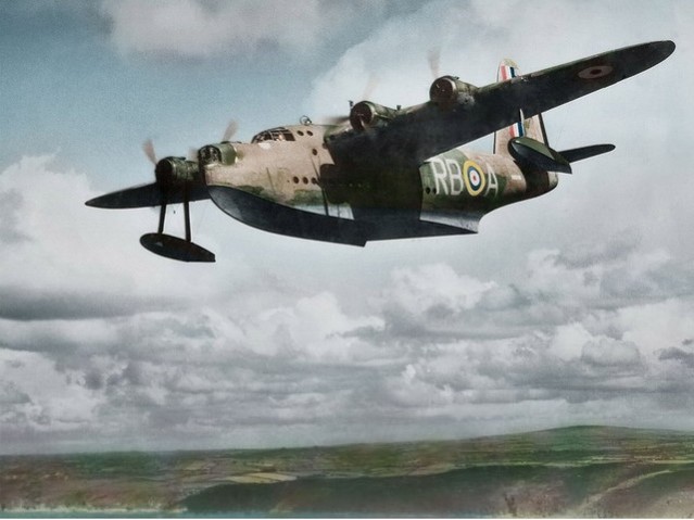 Colour photo of flying boat in air