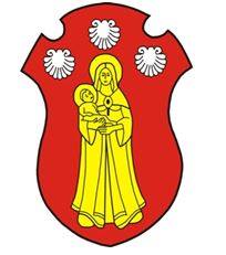 Banff Preservation and Heritage Society logo a red crest with the virgin Mary and infant