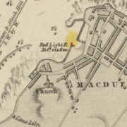 Black and white chart showing Macduff Harbour and immediate vicinity