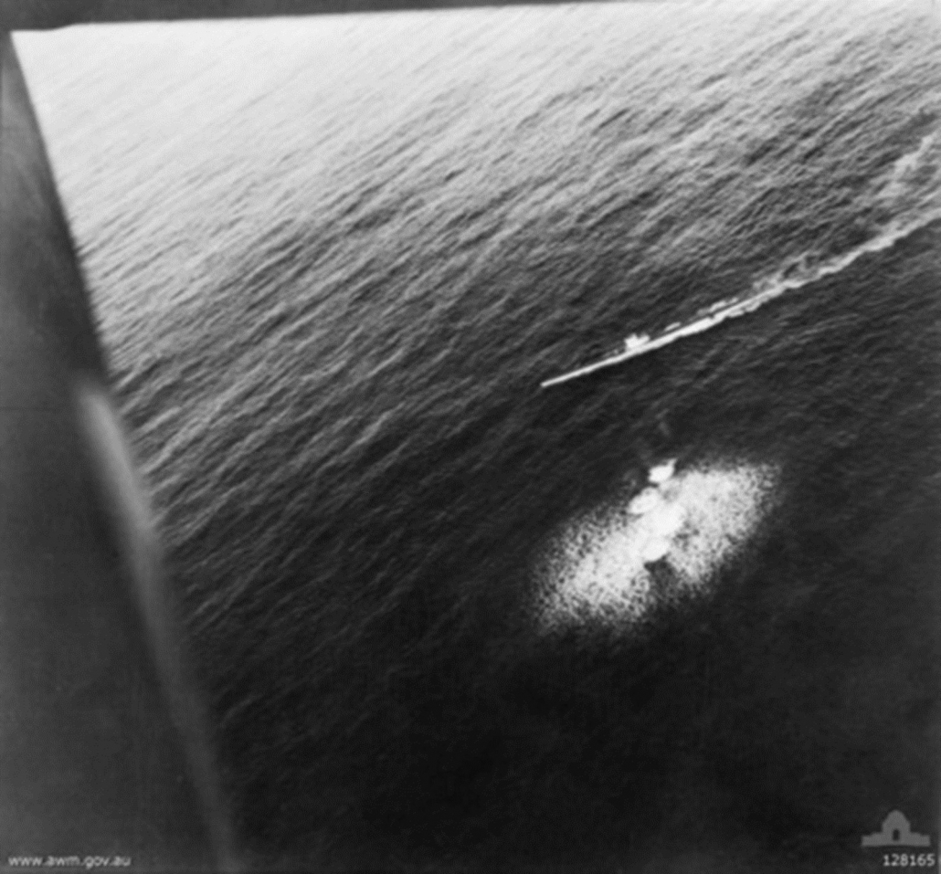Black and white image of the actual bombing of the U26