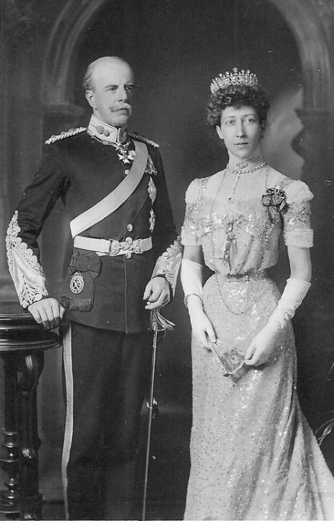 Black and white photo of the Duke in uniform and the Princess Louise