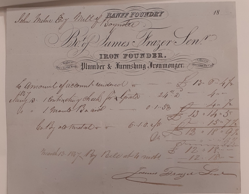 An Invoice from James Fraser, Banff Foundry