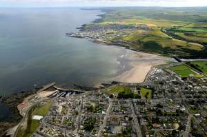 An image showing an aerial view image of Banff looking east to Macduff.
