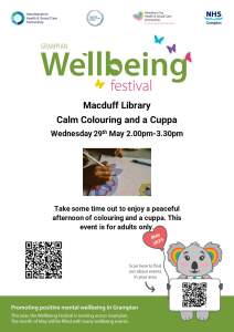Advertising poster for Calm colouring and a cuppa event.