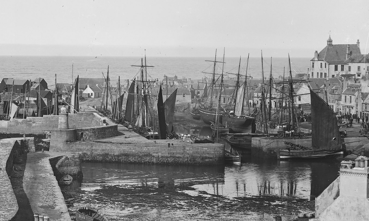 Archive Image of Macduff Harbour showing fish boats and the harbour piers.