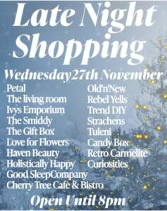 Late night shopping event poster for Banff for 27 November.