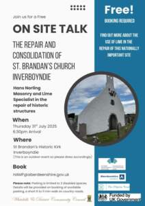Poster advertising onsite talk at St Brandan's Church Inverboyndie.